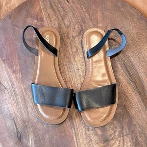Express Black Open Toe Ankle Strap Flat Casual Sandal